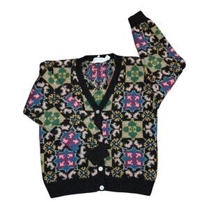 Vintage Women’s Jayson Younger 100% Wool Fair Isle Cardigan Sweater M Folk Knit